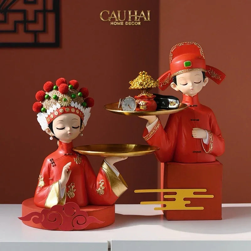 Set 2 Tượng "Tân Lang Tân Nương - Figurine Dynasty Imperial Wedding-CẬU HAI HOME DECOR