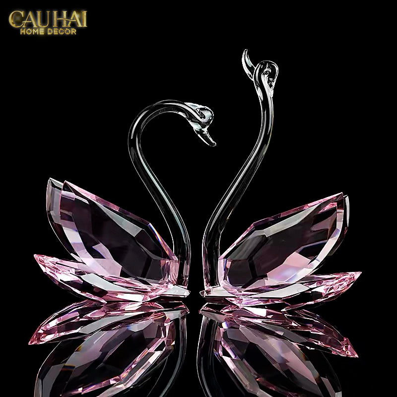 Set 2 Tượng Thiên Nga Pha Lê Trang Trí Crystal Swan Étreinte Rosé 2pcs-Tượng Pha Lê-CẬU HAI HOME DECOR-CẬU HAI HOME DECOR