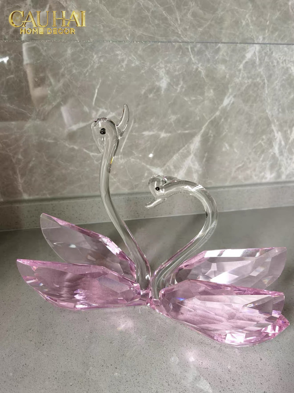 Set 2 Tượng Thiên Nga Pha Lê Trang Trí Crystal Swan Étreinte Rosé 2pcs-Tượng Pha Lê-CẬU HAI HOME DECOR-CẬU HAI HOME DECOR