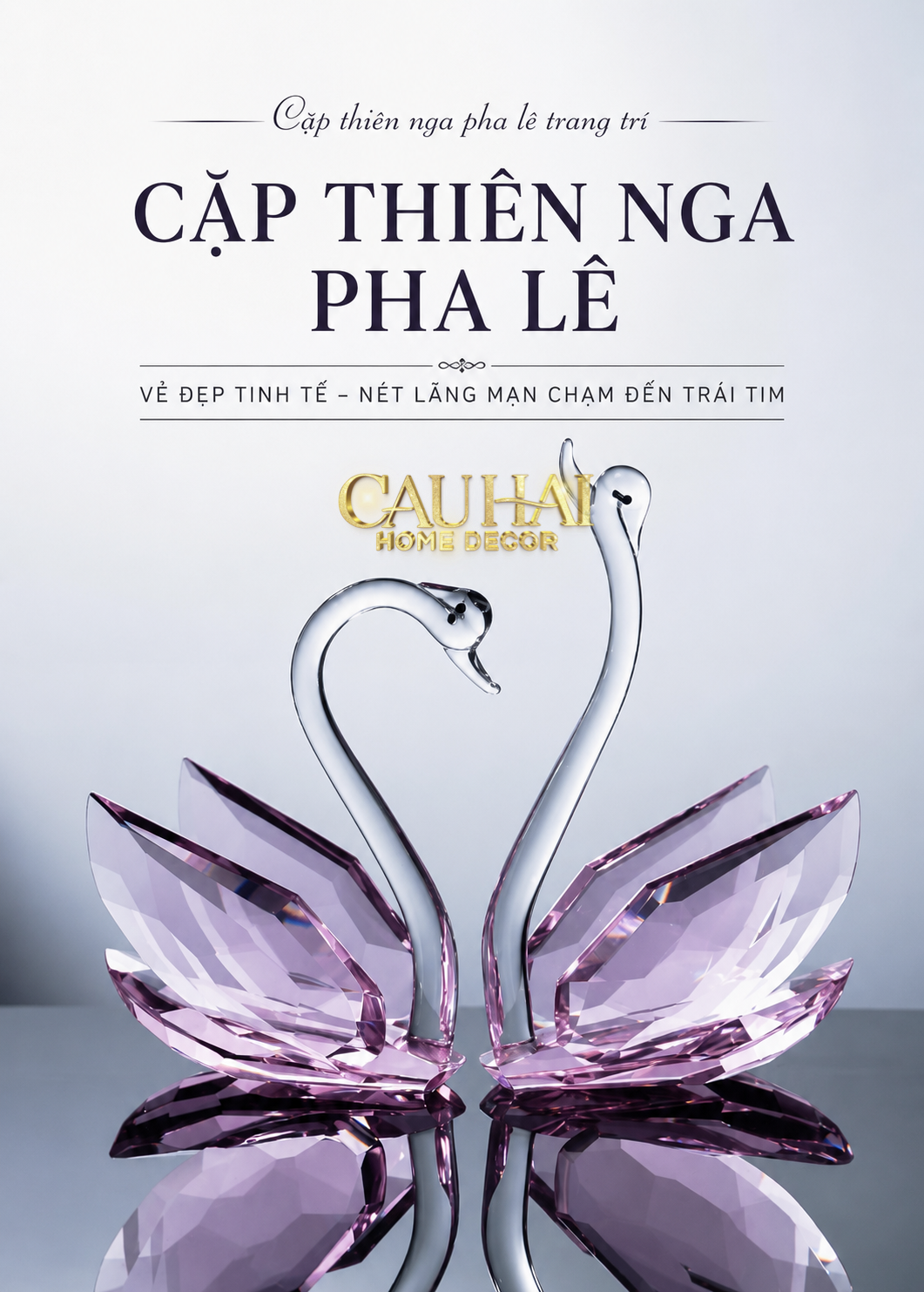Set 2 Tượng Thiên Nga Pha Lê Trang Trí Crystal Swan Étreinte Rosé 2pcs-Tượng Pha Lê-CẬU HAI HOME DECOR-CẬU HAI HOME DECOR