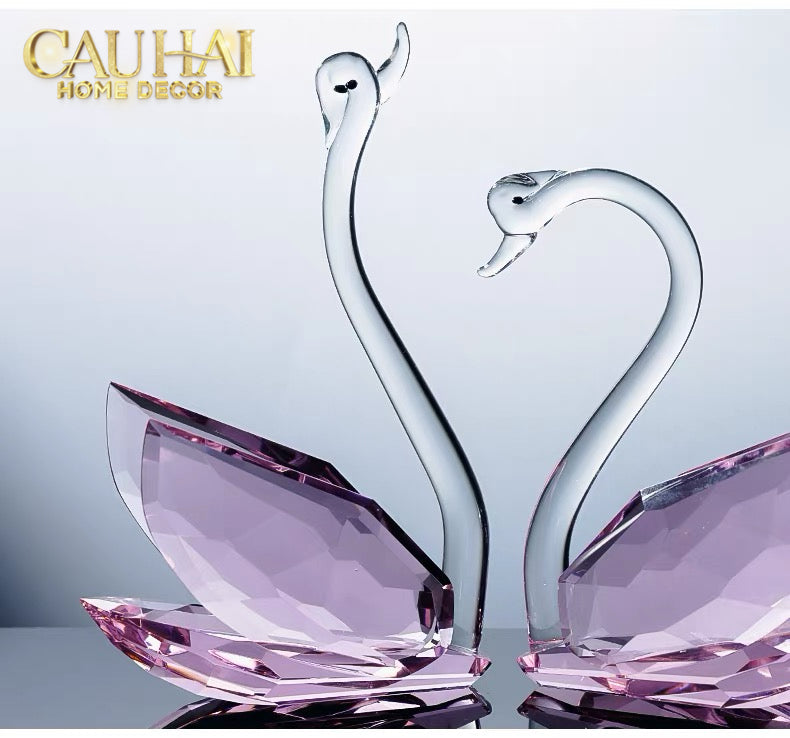 Set 2 Tượng Thiên Nga Pha Lê Trang Trí Crystal Swan Étreinte Rosé 2pcs-Tượng Pha Lê-CẬU HAI HOME DECOR-CẬU HAI HOME DECOR