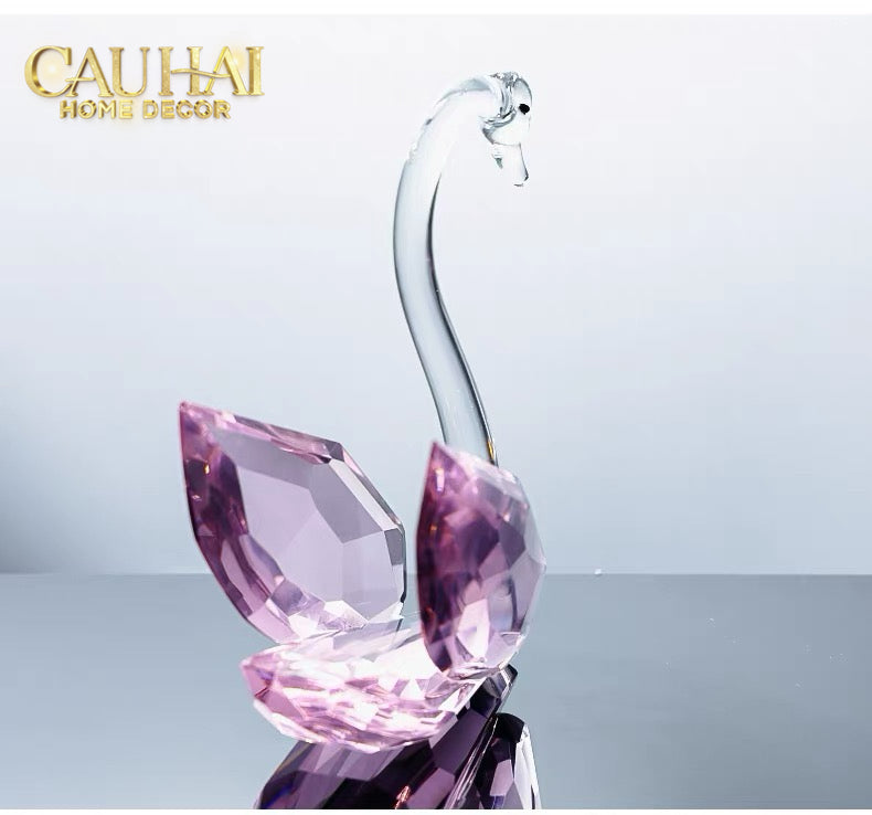 Set 2 Tượng Thiên Nga Pha Lê Trang Trí Crystal Swan Étreinte Rosé 2pcs-Tượng Pha Lê-CẬU HAI HOME DECOR-CẬU HAI HOME DECOR
