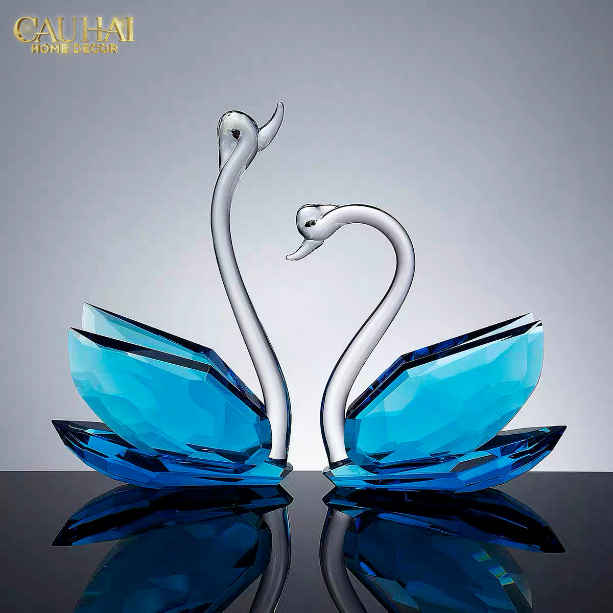 Set 2 Tượng Thiên Nga Pha Lê Trang Trí Crystal Swan Étreinte Rosé 2pcs-Tượng Pha Lê-CẬU HAI HOME DECOR-CẬU HAI HOME DECOR