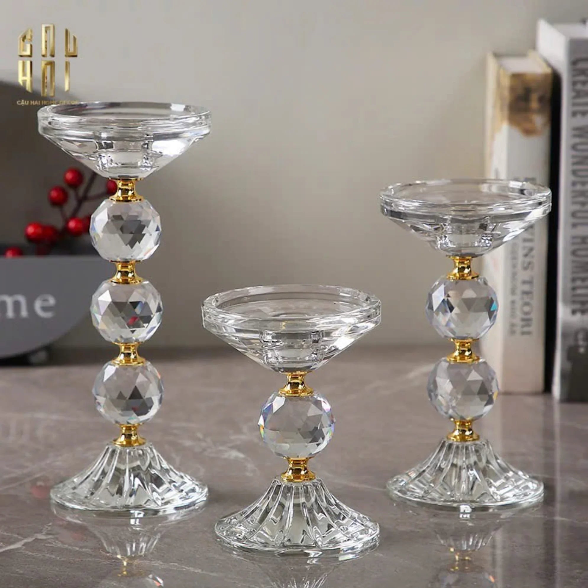 SET 3 ĐẾ NẾN CRYSTAL CROWN TRIO - CẬU HAI HOME DECOR