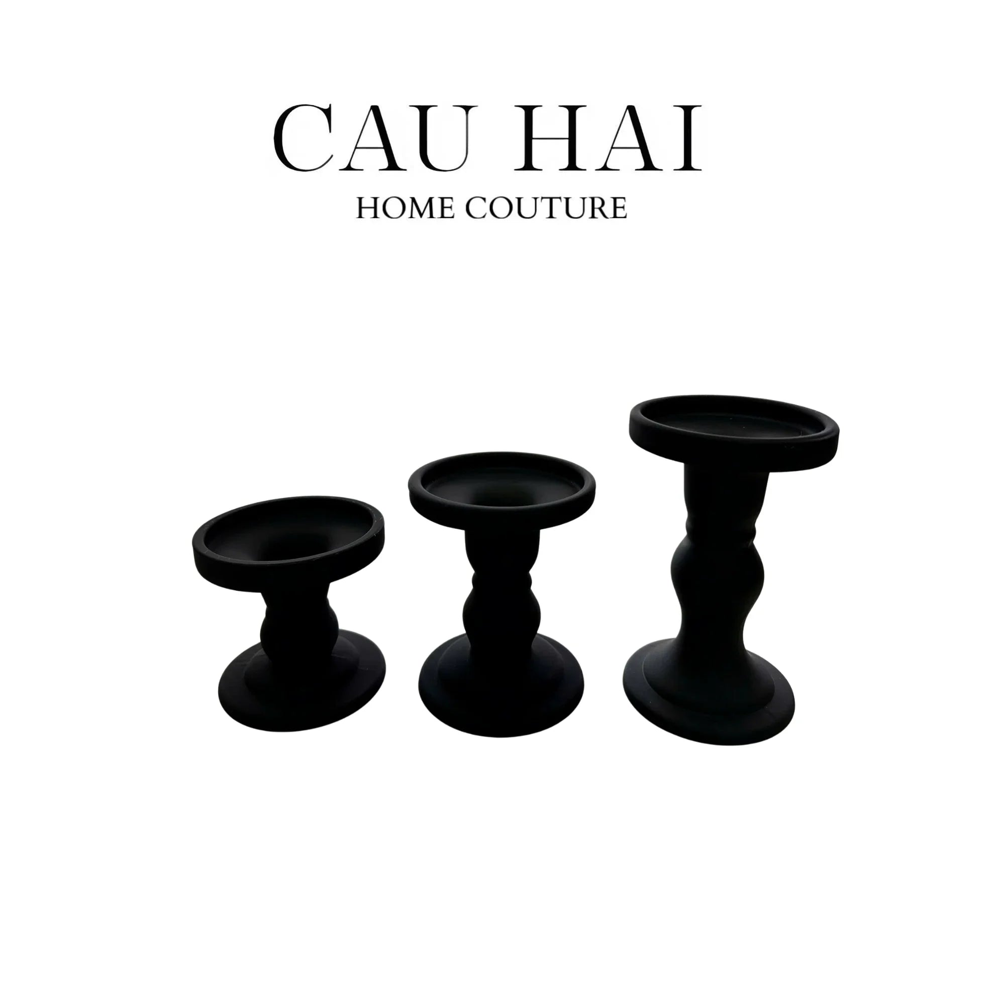SET 3 ĐẾ NẾN THUỶ TINH ĐEN LACQUERED CRYSTAL - CẬU HAI HOME DECOR