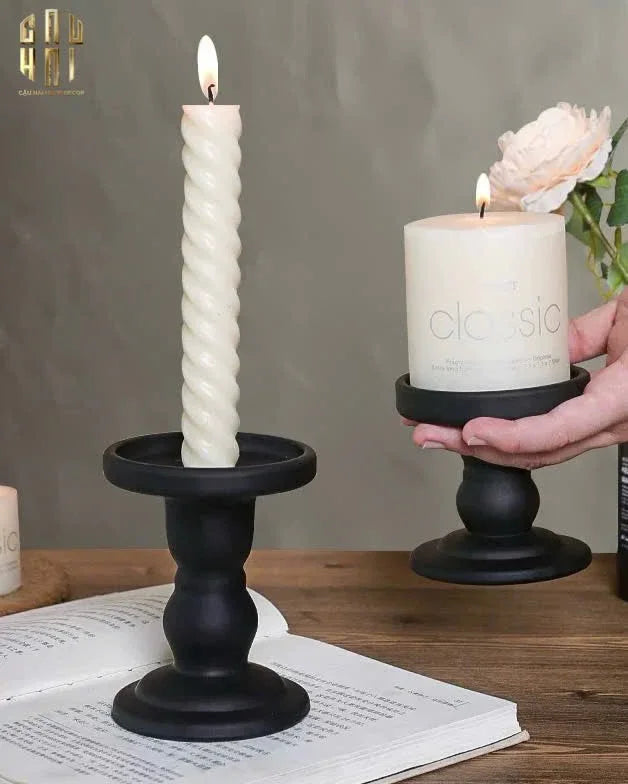 SET 3 ĐẾ NẾN THUỶ TINH ĐEN LACQUERED CRYSTAL - CẬU HAI HOME DECOR