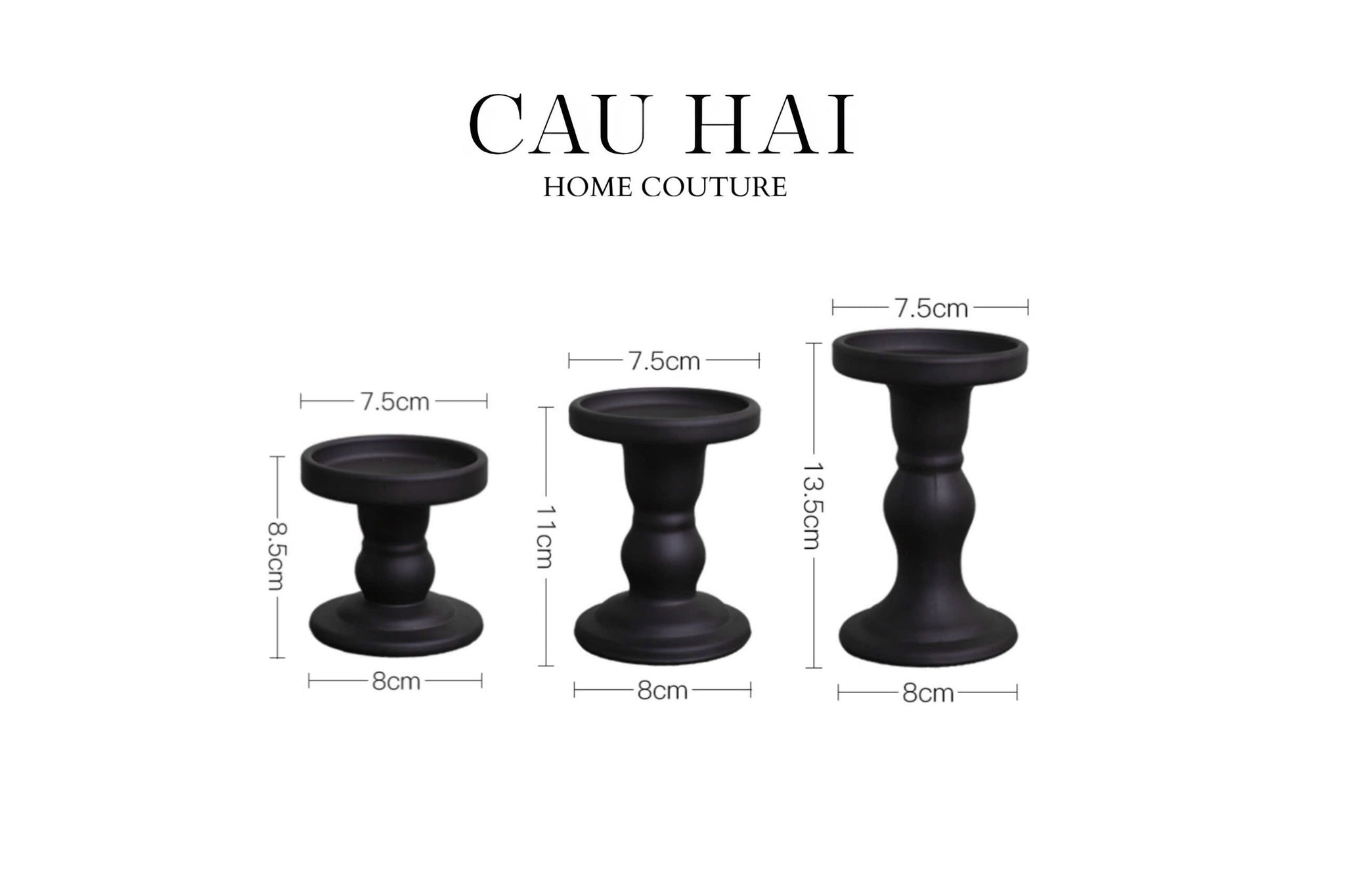SET 3 ĐẾ NẾN THUỶ TINH ĐEN LACQUERED CRYSTAL - CẬU HAI HOME DECOR