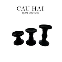 Set 3 Đế Nến Thuỷ Tinh Đen Lacquered Crystal-CẬU HAI HOME DECOR