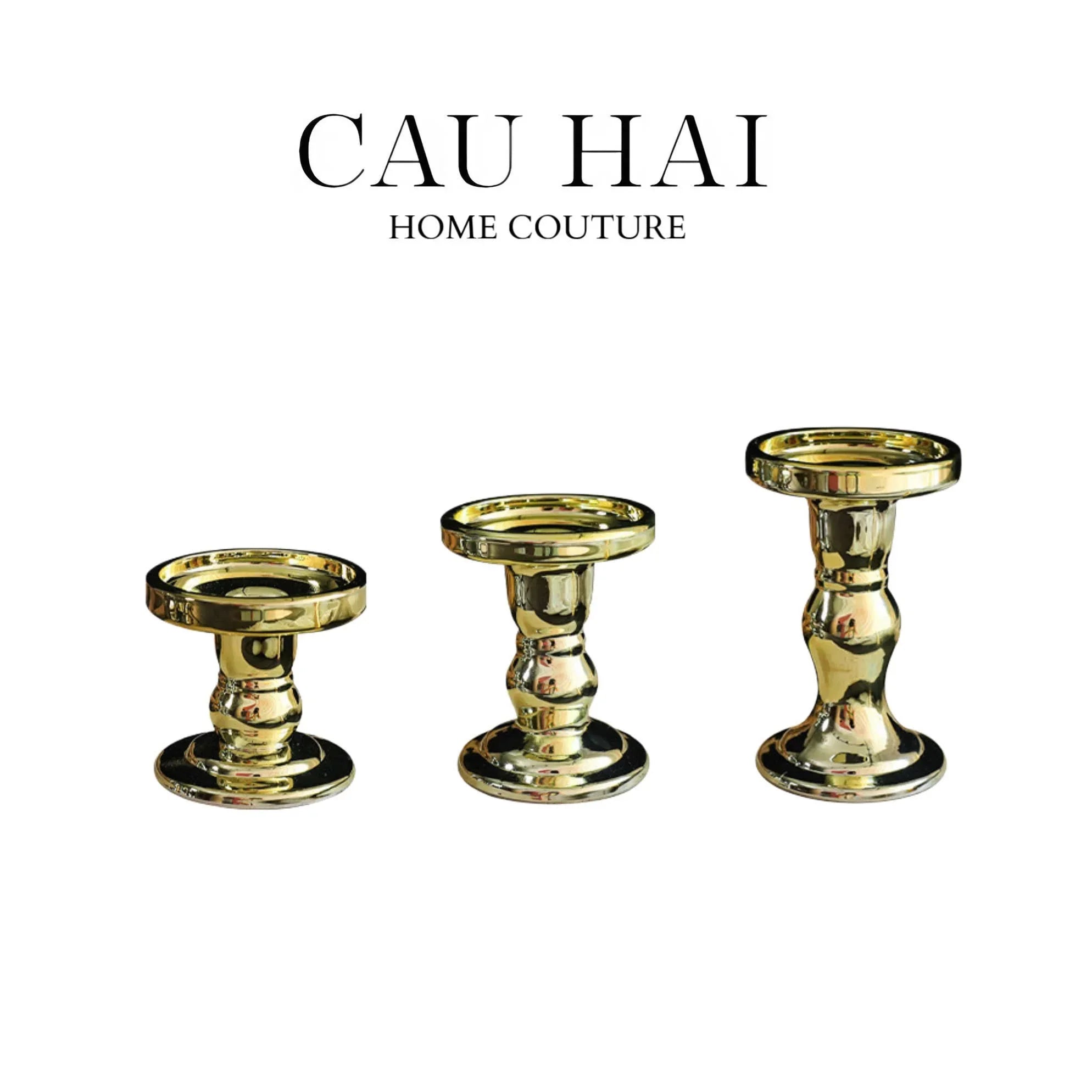 SET 3 ĐẾ NẾN THUỶ TINH GOLD LACQUERED CRYSTAL - CẬU HAI HOME DECOR