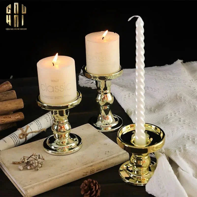 SET 3 ĐẾ NẾN THUỶ TINH GOLD LACQUERED CRYSTAL - CẬU HAI HOME DECOR