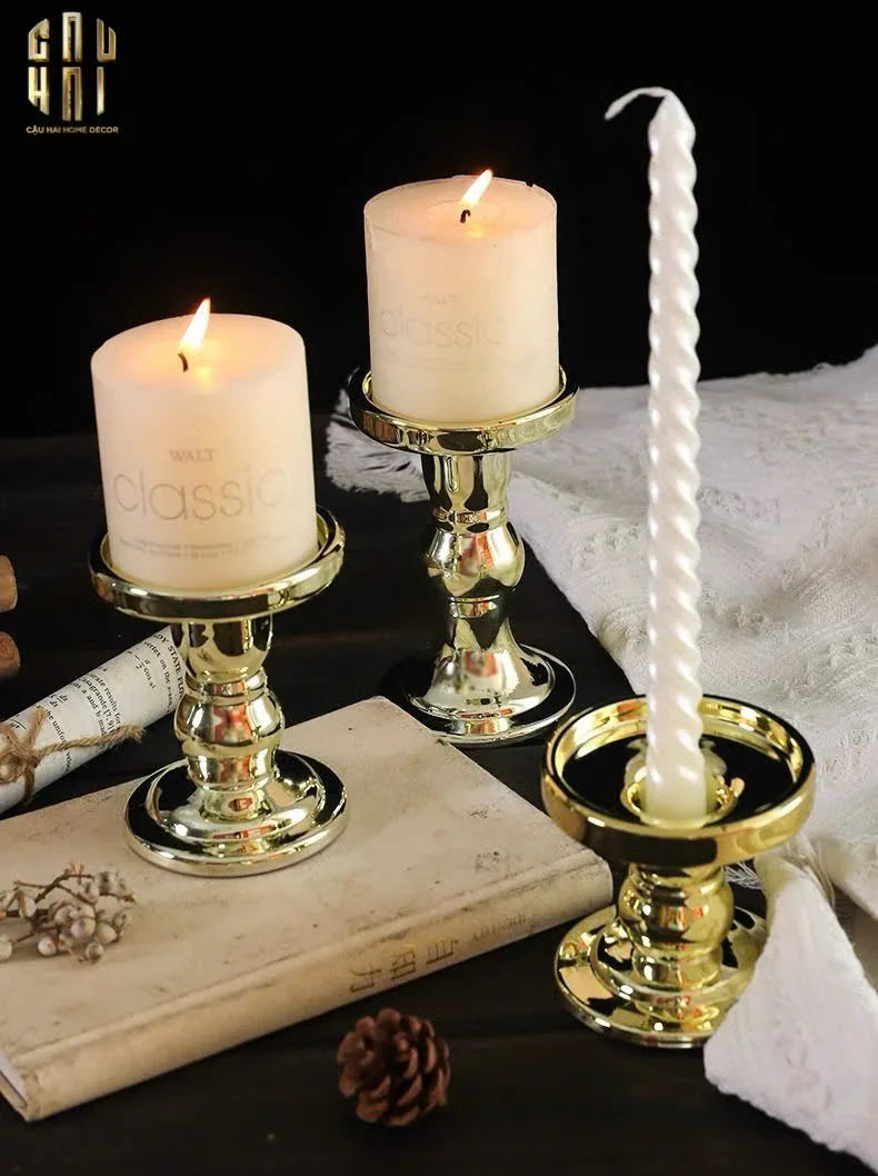 Set 3 Đế Nến Thuỷ Tinh Gold Lacquered Crystal-CẬU HAI HOME DECOR