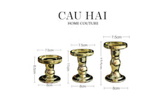 Set 3 Đế Nến Thuỷ Tinh Gold Lacquered Crystal-CẬU HAI HOME DECOR