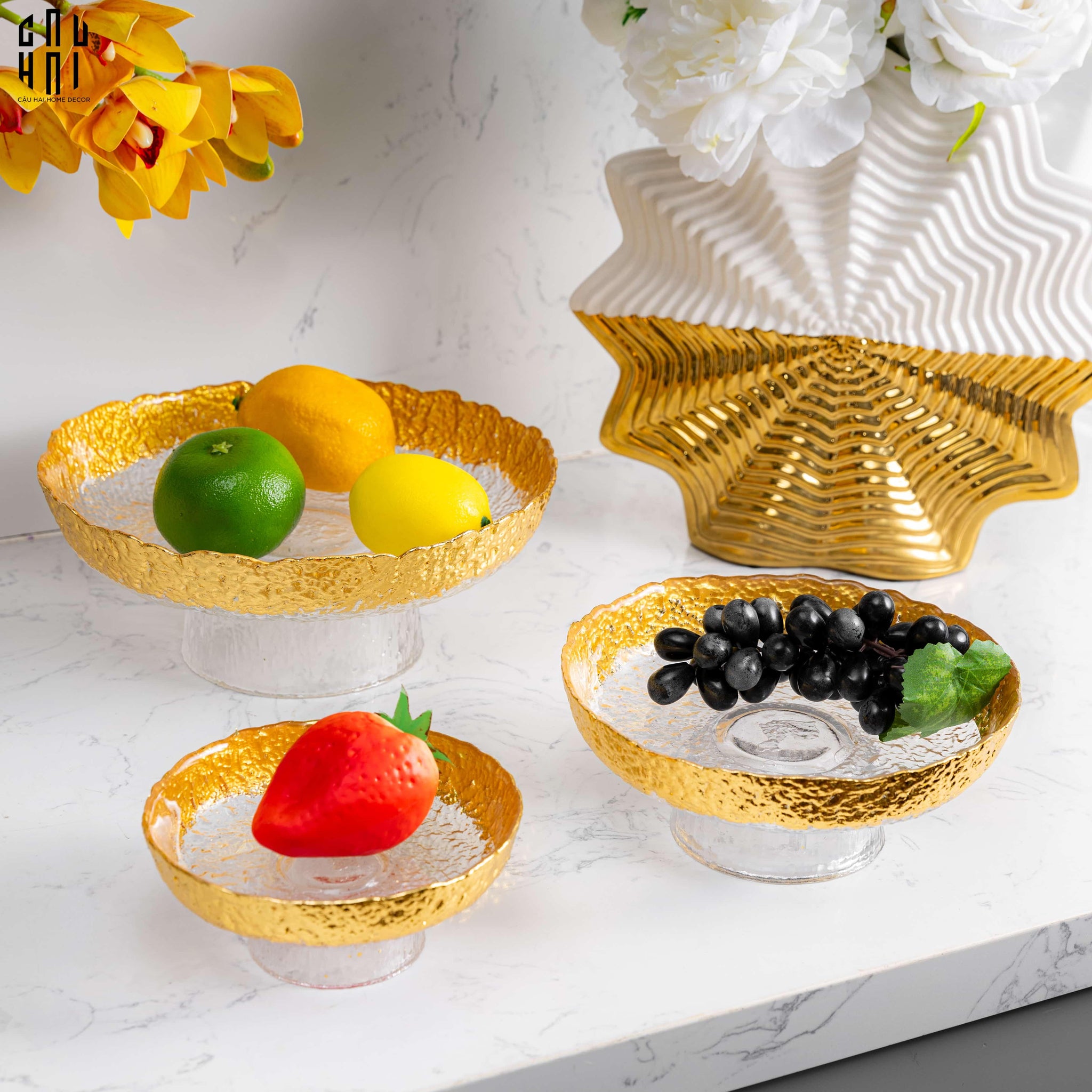 SET 3 ĐĨA TRÁI CÂY THUỶ TINH MULLER SS25 - CẬU HAI HOME DECOR