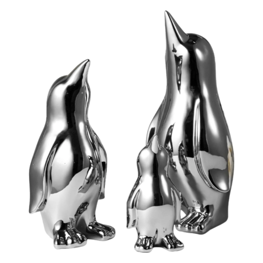 Set 3 Tượng Chim Cánh Cụt Ceramic Penguin Argenté 3pcs-TƯỢNG TRANG TRÍ-CẬU HAI HOME DECOR-CẬU HAI HOME DECOR