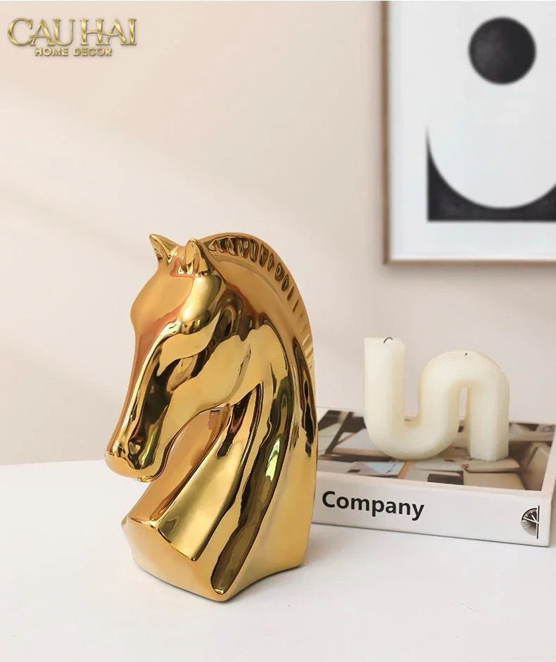 Set 3 Tượng Ngựa Gốm Sứ Mạ Vàng L'Atélier Gilded Chevaux-CẬU HAI HOME DECOR