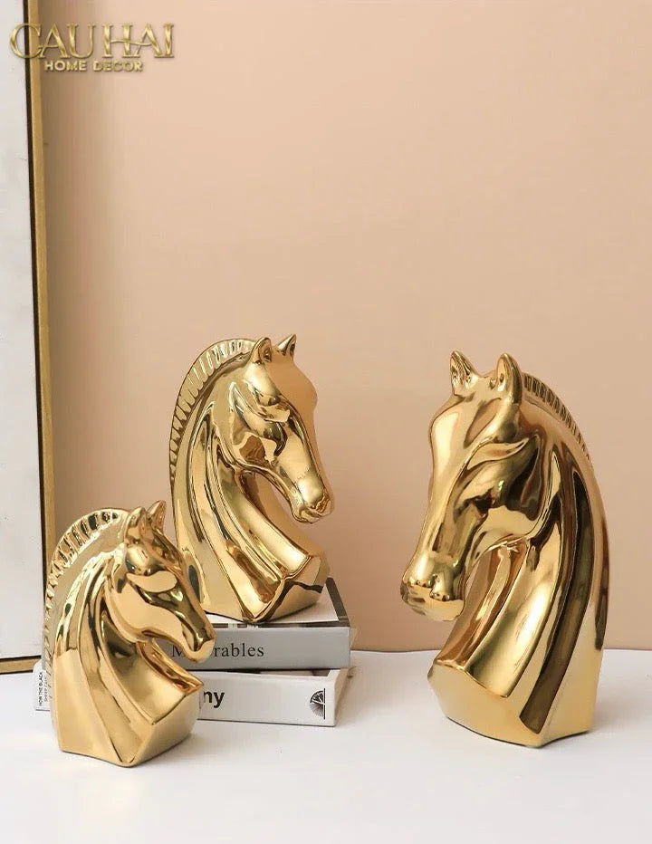 Set 3 Tượng Ngựa Gốm Sứ Mạ Vàng L'Atélier Gilded Chevaux-CẬU HAI HOME DECOR