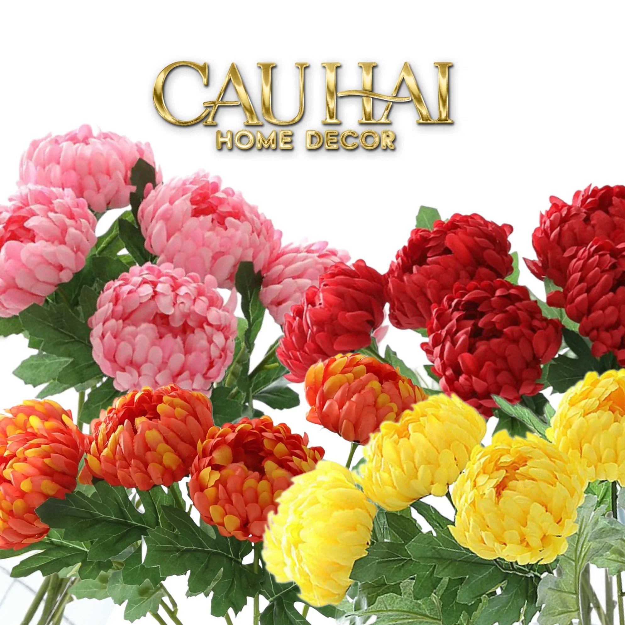 Set 5 Cành Hoa Cúc Mẫu Đơn Peony Đỏ/Hồng/Vàng/Cam-CẬU HAI HOME DECOR
