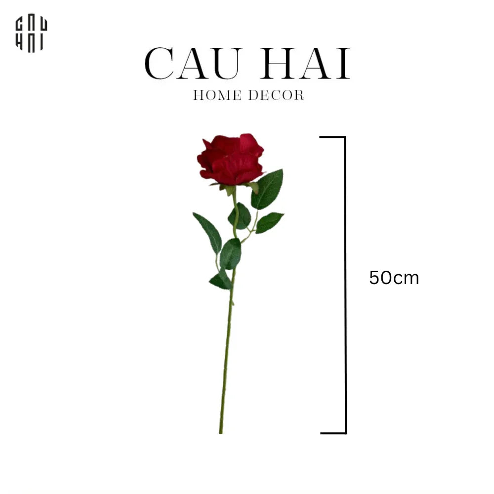 Set 5 Cành Hoa Hồng Nhung - Velvet Rose - Red-Hoa Lụa-Đối tác tại Trung Quốc theo từng đơn đặt hàng-CẬU HAI HOME DECOR