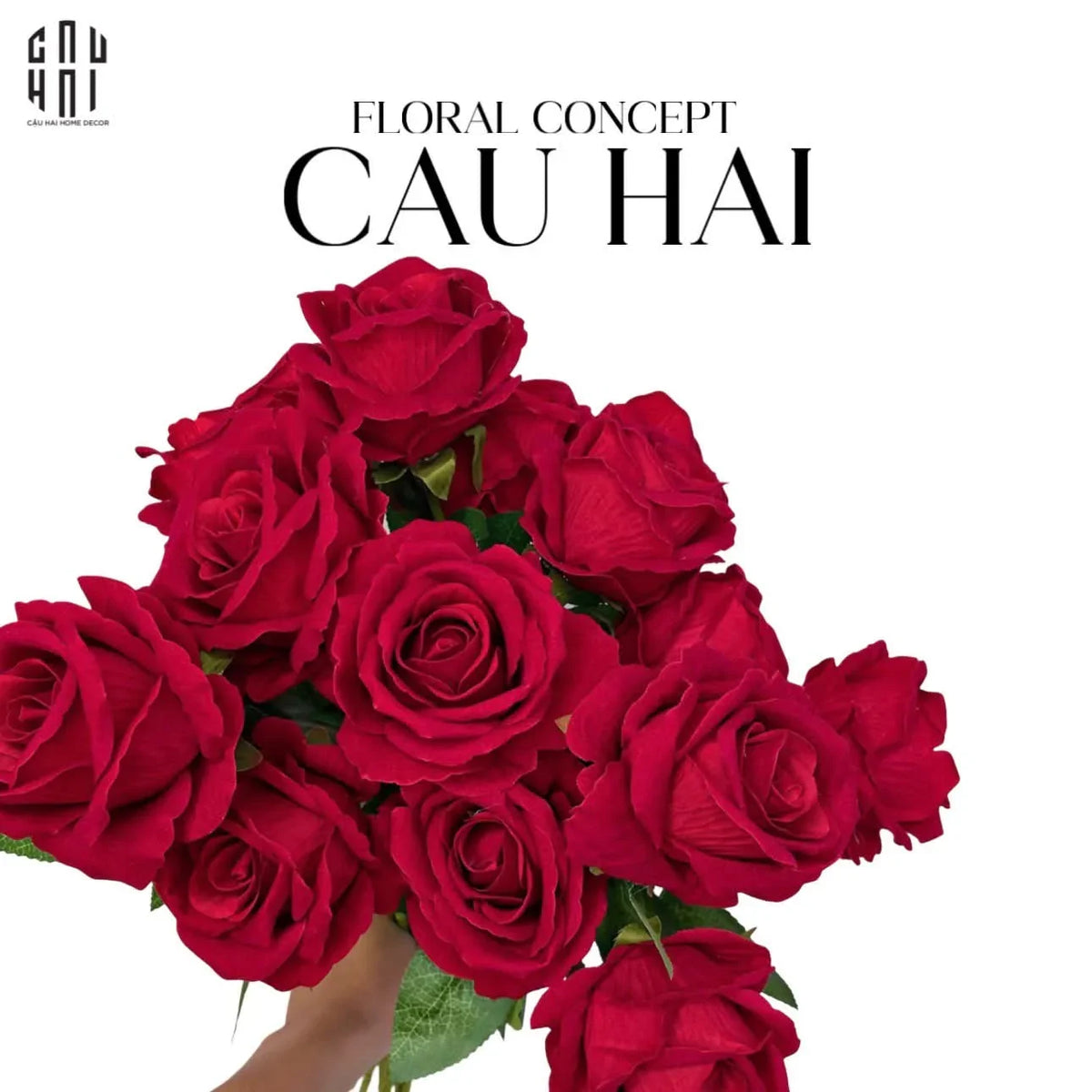 Set 5 Cành Hoa Hồng Nhung - Velvet Rose - Red-Hoa Lụa-Đối tác tại Trung Quốc theo từng đơn đặt hàng-CẬU HAI HOME DECOR