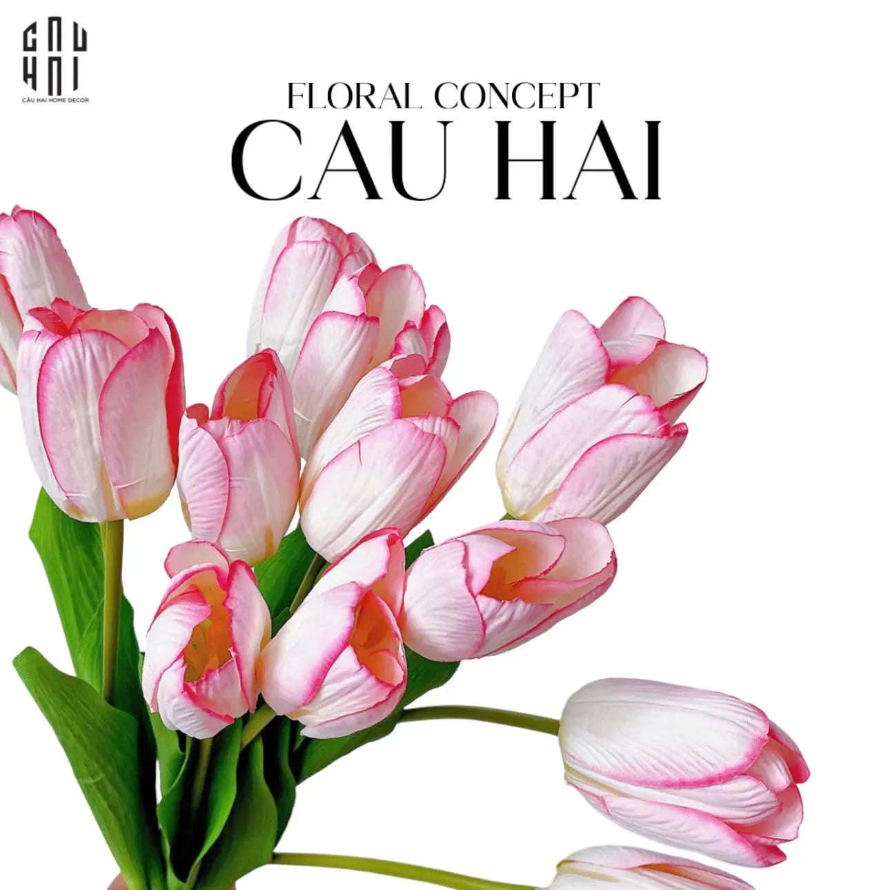 SET 5 CÀNH HOA TULIP HỒNG NHẠT 46CM - CẬU HAI HOME DECOR