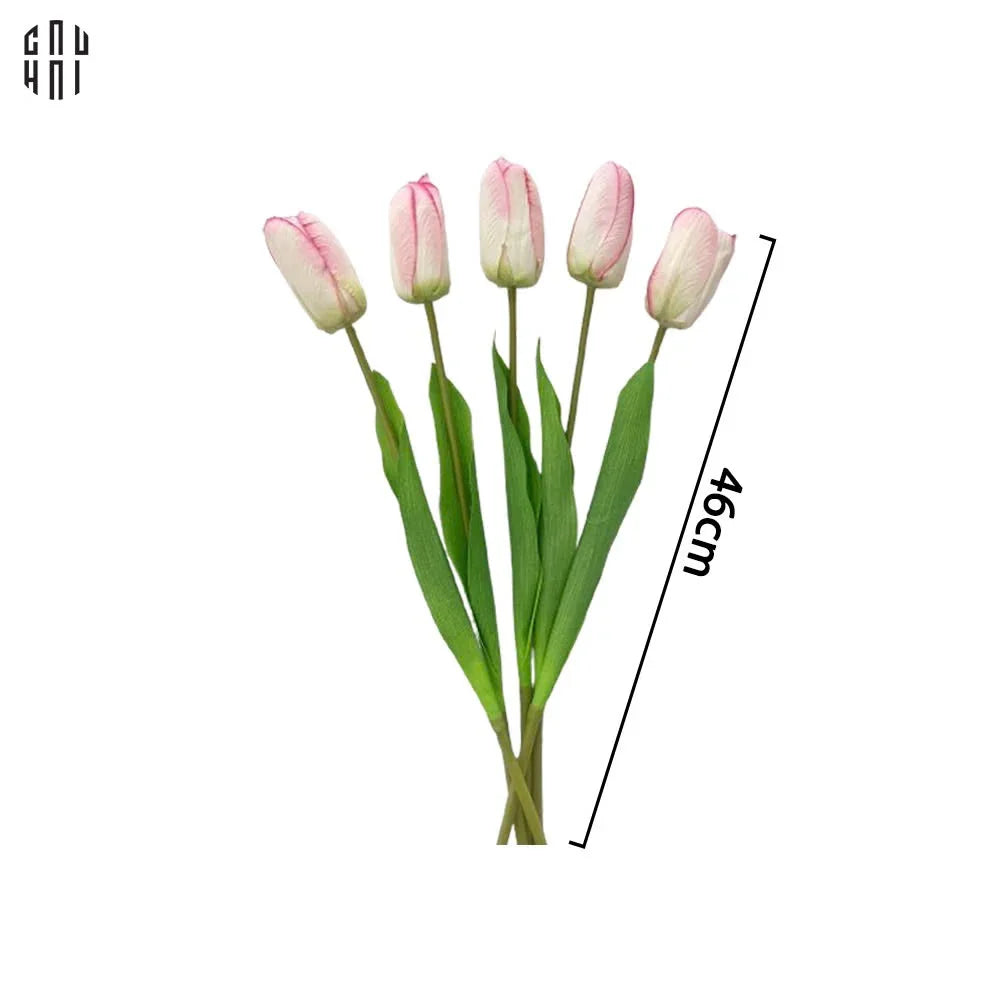 SET 5 CÀNH HOA TULIP HỒNG NHẠT 46CM - CẬU HAI HOME DECOR