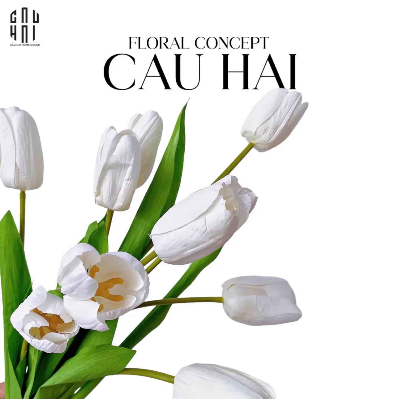 SET 5 CÀNH HOA TULIP TRẮNG 46CM - CẬU HAI HOME DECOR