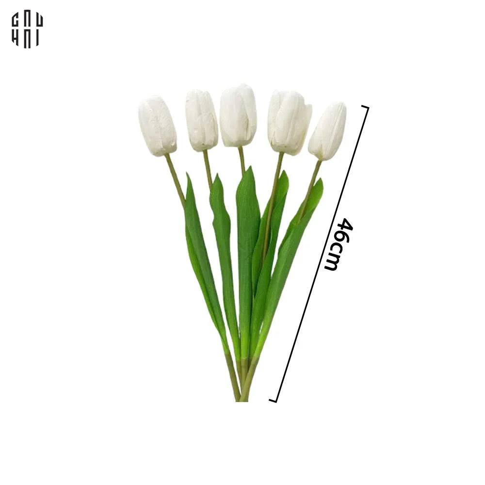 Set 5 Cành Hoa Tulip Trắng 46Cm-Hoa Lụa-Đối tác tại Trung Quốc theo từng đơn đặt hàng-CẬU HAI HOME DECOR