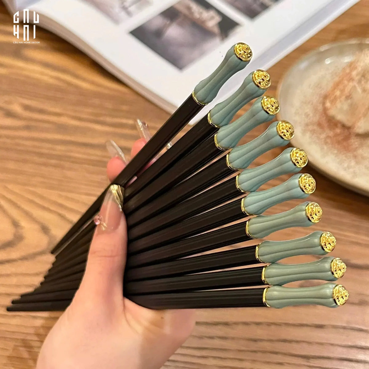 Set 5 Đôi Đũa Sợi Thuỷ Tinh Azure Classic PET Chopsticks 24cm-Dinner Cutlery Set Dao Muỗng Nĩa-Đối tác tại Trung Quốc theo từng đơn đặt hàng-CẬU HAI HOME DECOR