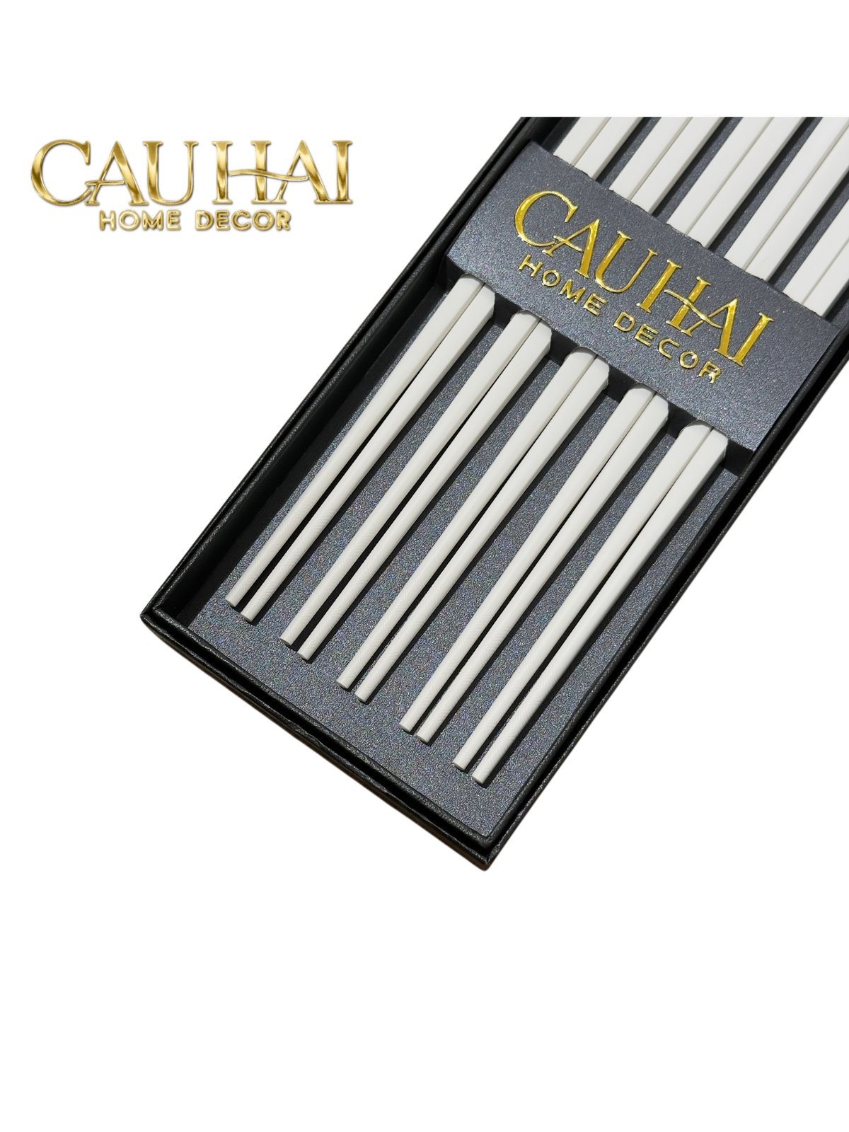 Set 5 Đôi Đũa Sợi Thuỷ Tinh - Diamond Gold Antibacterial Chopsticks 24cm-Dinner Cutlery Set Dao Muỗng Nĩa-Đối tác tại Trung Quốc theo từng đơn đặt hàng-CẬU HAI HOME DECOR