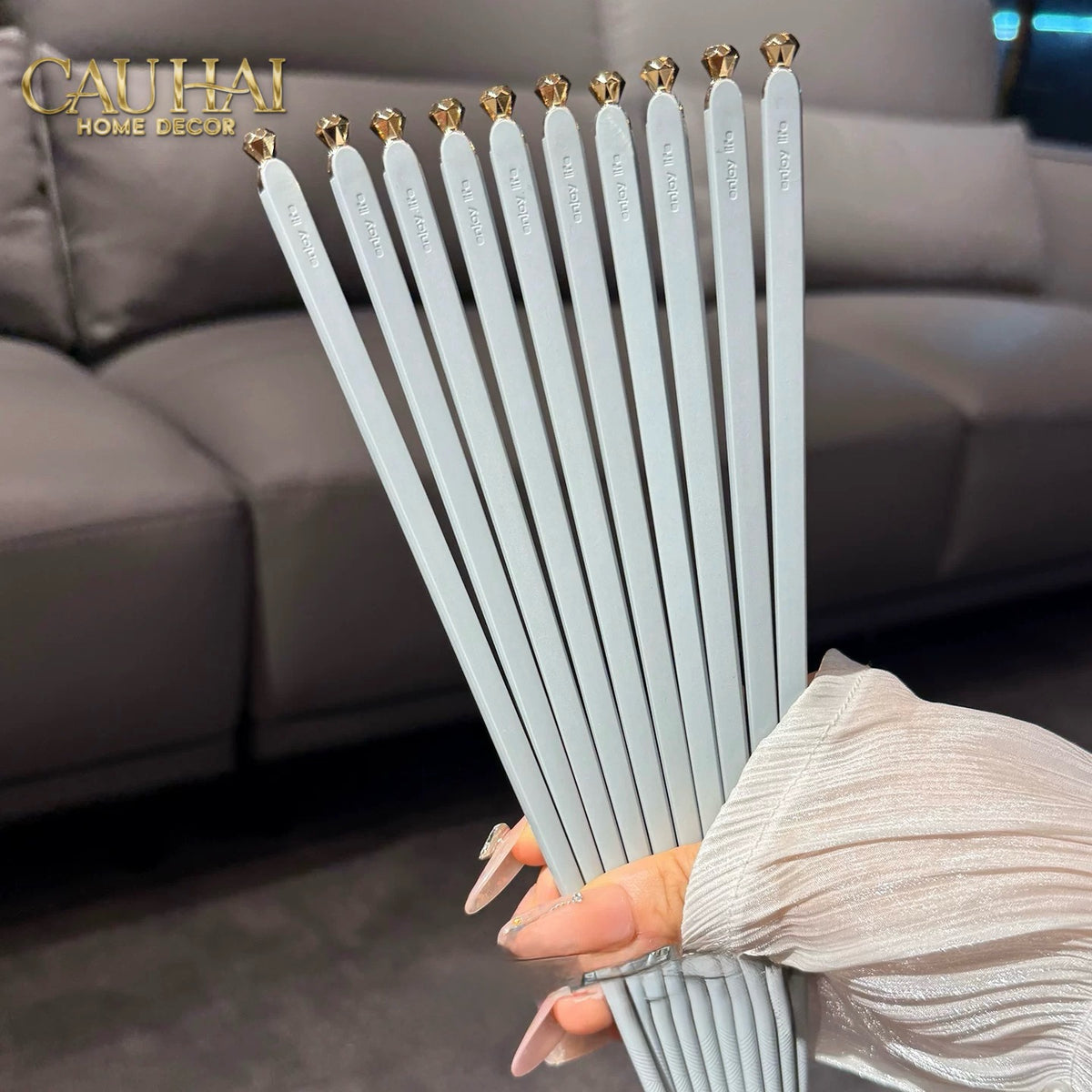 Set 5 Đôi Đũa Sợi Thuỷ Tinh - Diamond Gold Antibacterial Chopsticks 24cm-Dinner Cutlery Set Dao Muỗng Nĩa-Đối tác tại Trung Quốc theo từng đơn đặt hàng-CẬU HAI HOME DECOR