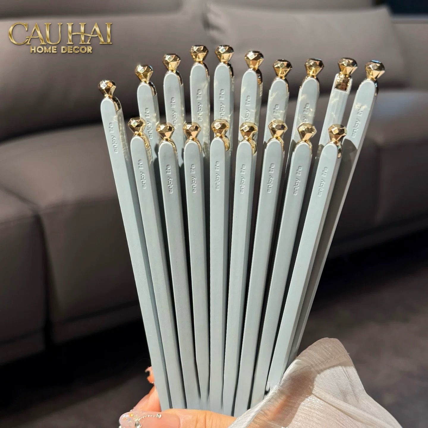 Set 5 Đôi Đũa Sợi Thuỷ Tinh - Diamond Gold Antibacterial Chopsticks 24cm-CẬU HAI HOME DECOR