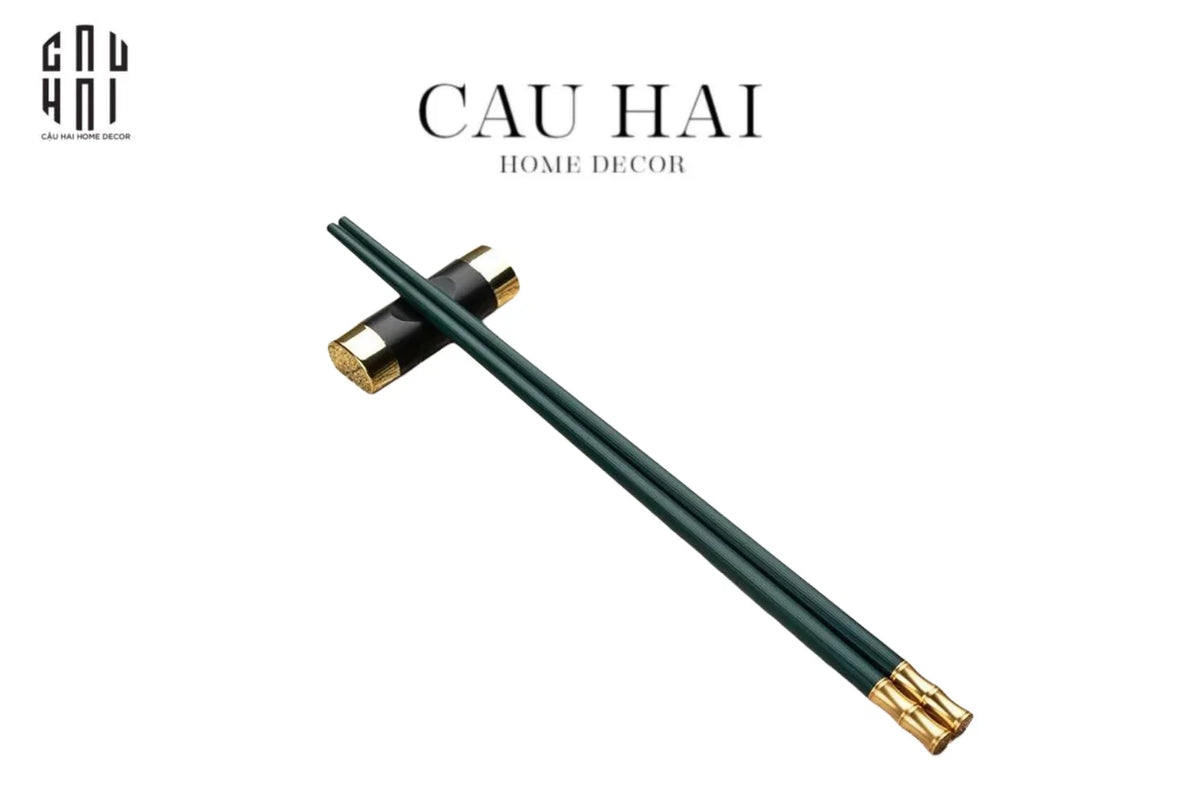 Set 5 Đôi Đũa Sợi Thuỷ Tinh - Emerald Golden Bamboo Chopsticks 24cm-Dinner Cutlery Set Dao Muỗng Nĩa-Đối tác tại Trung Quốc theo từng đơn đặt hàng-CẬU HAI HOME DECOR
