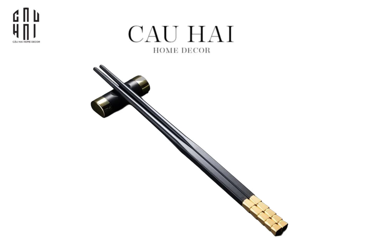 Set 5 Đôi Đũa Sợi Thuỷ Tinh - Facetté Gold Chopsticks 27cm-Dinner Cutlery Set Dao Muỗng Nĩa-Đối tác tại Trung Quốc theo từng đơn đặt hàng-CẬU HAI HOME DECOR