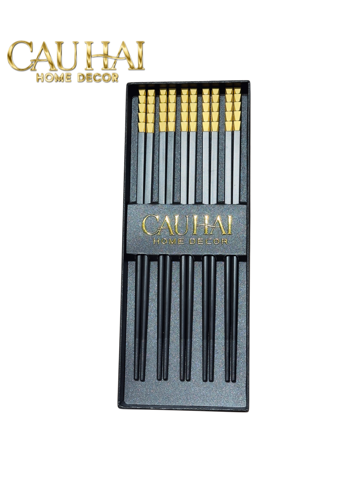 Set 5 Đôi Đũa Sợi Thuỷ Tinh - Facetté Gold Chopsticks 27cm-Dinner Cutlery Set Dao Muỗng Nĩa-Đối tác tại Trung Quốc theo từng đơn đặt hàng-CẬU HAI HOME DECOR
