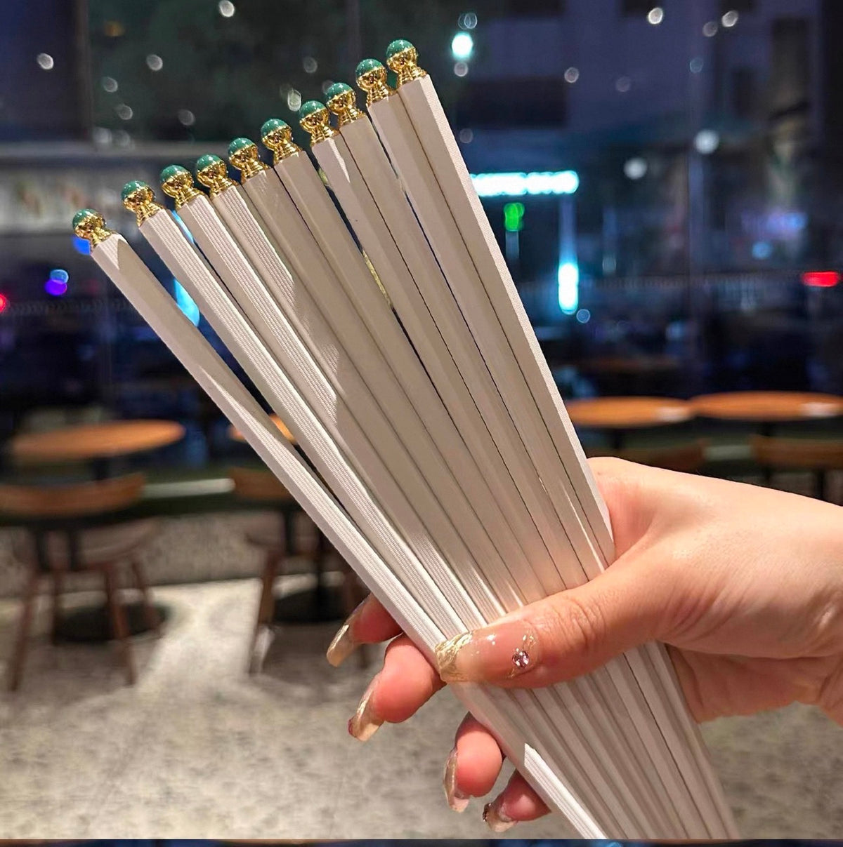 Set 5 Đôi Đũa Sợi Thuỷ Tinh Golden Jade PET Chopsticks 27cm-Dinner Cutlery Set Dao Muỗng Nĩa-Đối tác tại Trung Quốc theo từng đơn đặt hàng-CẬU HAI HOME DECOR