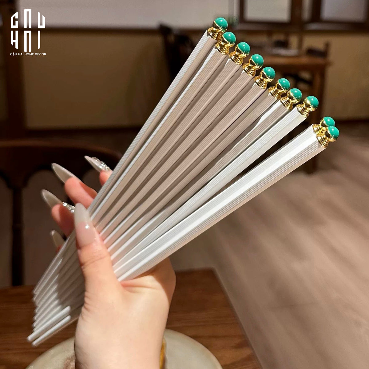 Set 5 Đôi Đũa Sợi Thuỷ Tinh Golden Jade PET Chopsticks 27cm-Dinner Cutlery Set Dao Muỗng Nĩa-Đối tác tại Trung Quốc theo từng đơn đặt hàng-CẬU HAI HOME DECOR