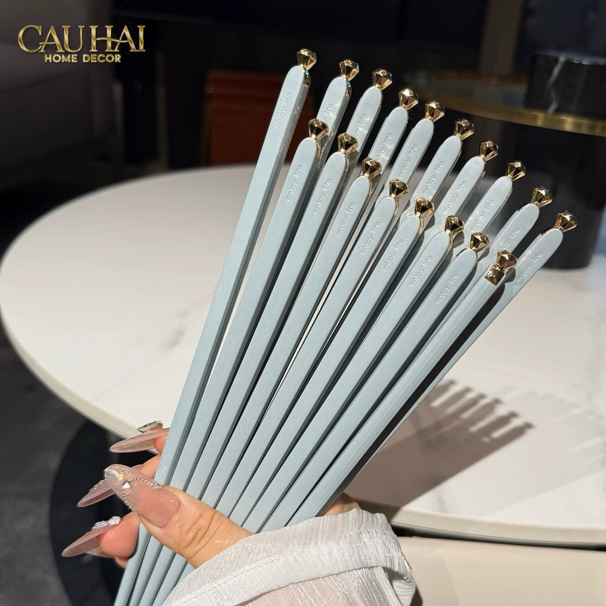 Set 5 Đôi Đũa Sợi Thuỷ Tinh - Love Heart Antibacterial Chopsticks 24cm-Dinner Cutlery Set Dao Muỗng Nĩa-Đối tác tại Trung Quốc theo từng đơn đặt hàng-CẬU HAI HOME DECOR
