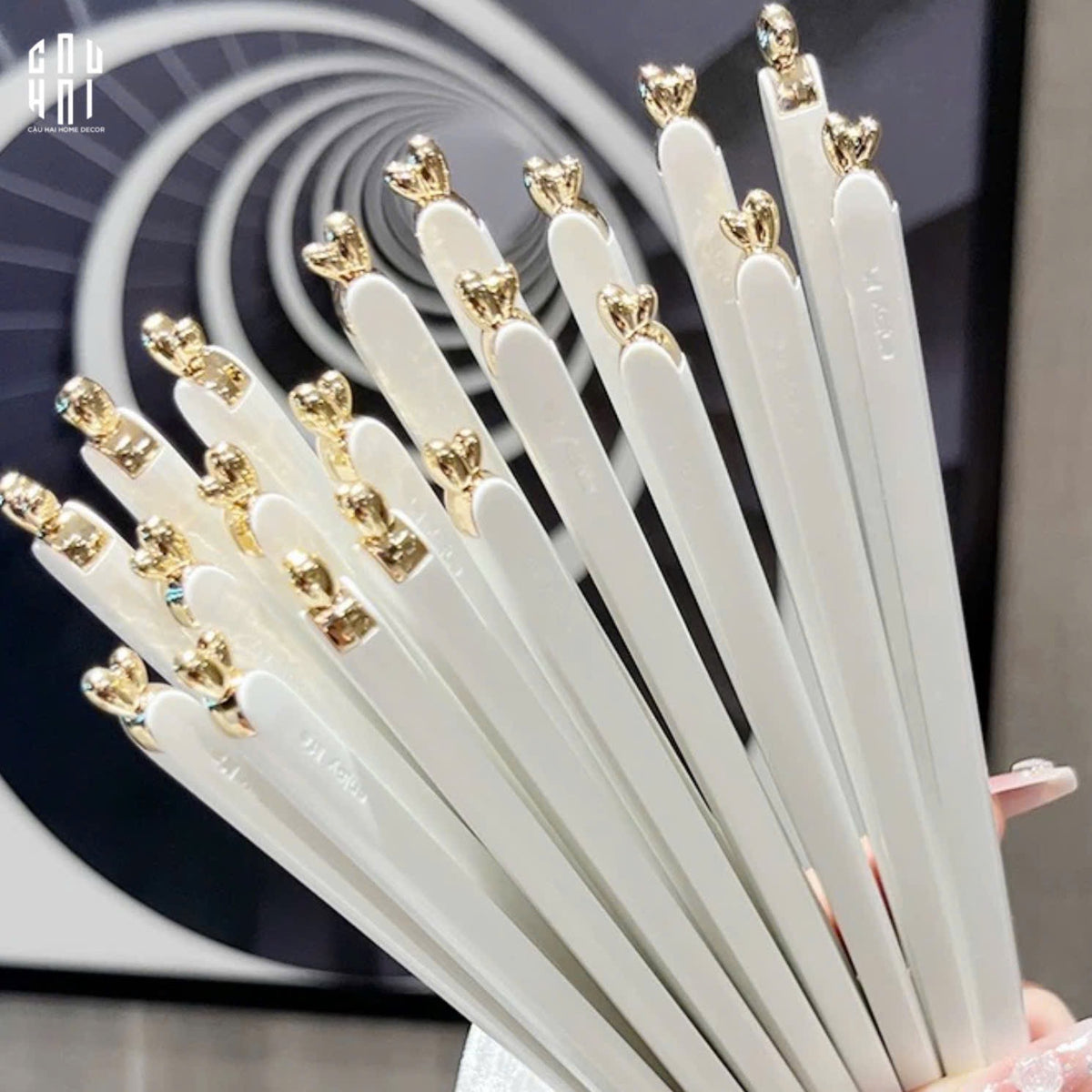 Set 5 Đôi Đũa Sợi Thuỷ Tinh - Love Heart Antibacterial Chopsticks 24cm-Dinner Cutlery Set Dao Muỗng Nĩa-Đối tác tại Trung Quốc theo từng đơn đặt hàng-CẬU HAI HOME DECOR