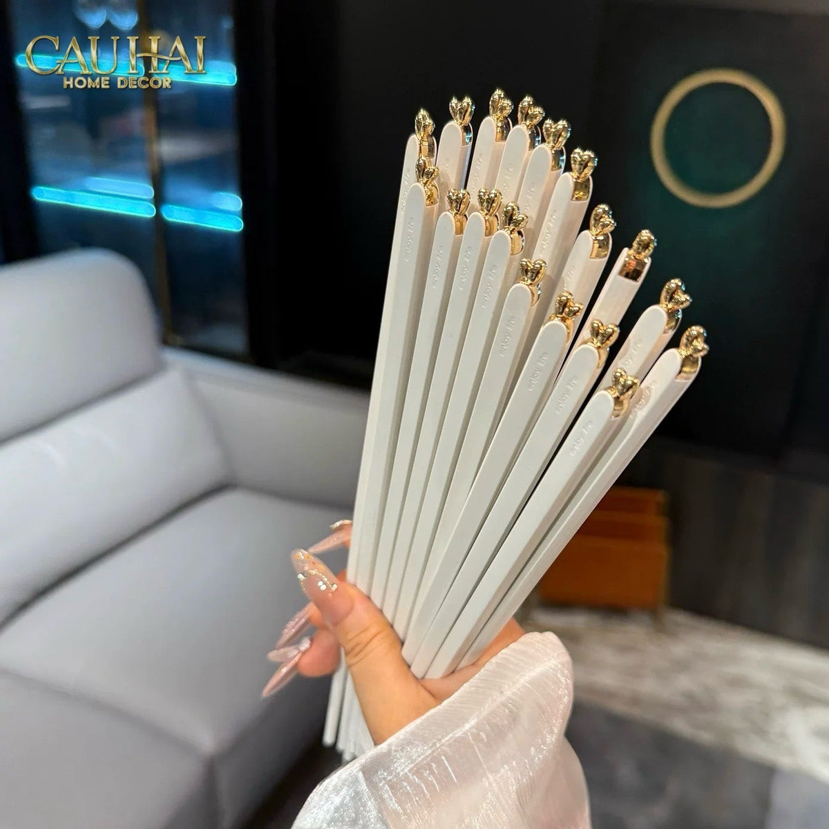 Set 5 Đôi Đũa Sợi Thuỷ Tinh - Love Heart Antibacterial Chopsticks 24cm-Dinner Cutlery Set Dao Muỗng Nĩa-Đối tác tại Trung Quốc theo từng đơn đặt hàng-CẬU HAI HOME DECOR