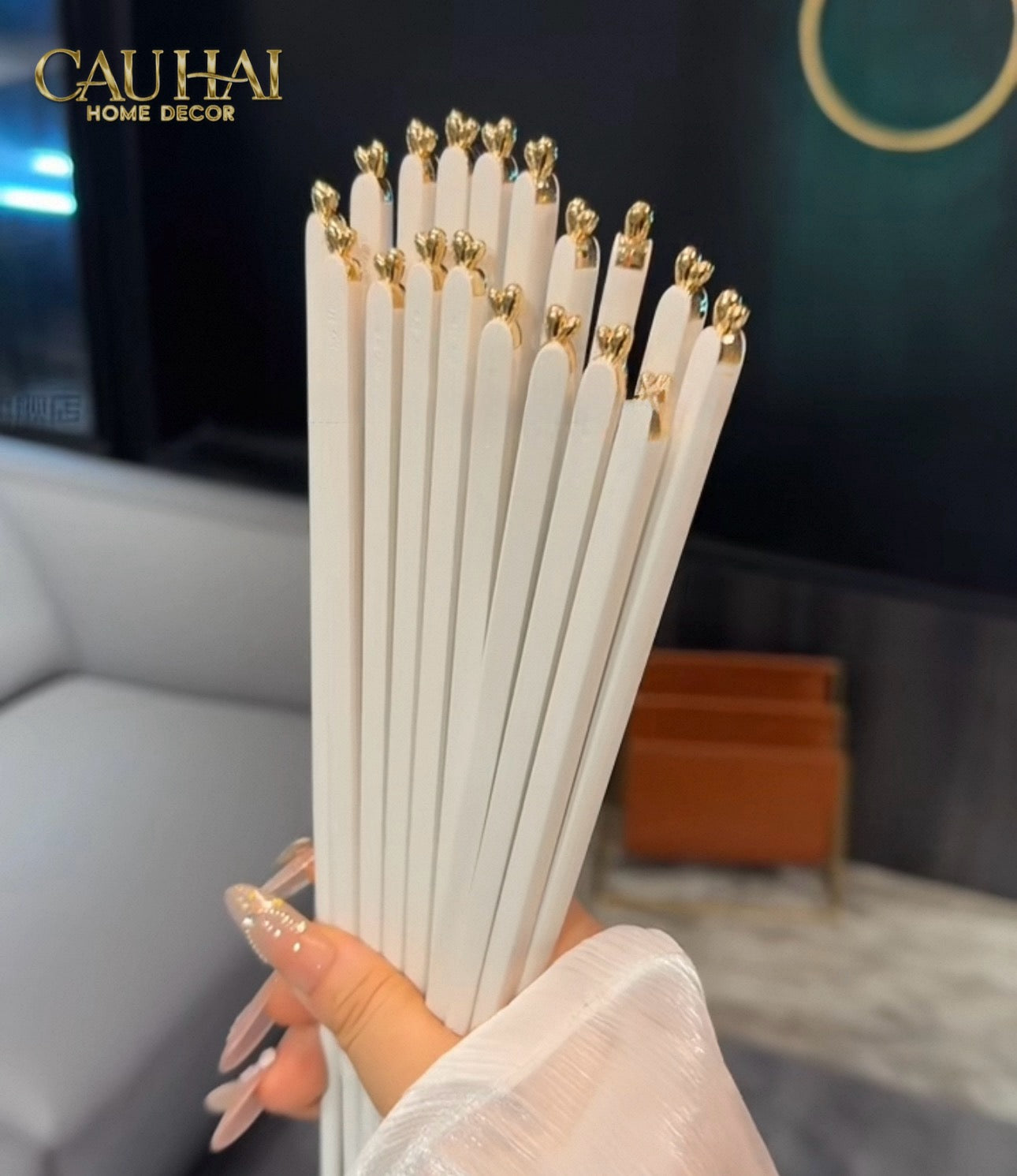 Set 5 Đôi Đũa Sợi Thuỷ Tinh - Love Heart Antibacterial Chopsticks 24cm-CẬU HAI HOME DECOR