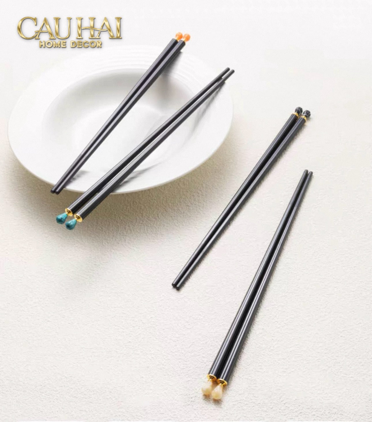 Set 5 Đôi Đũa Sợi Thuỷ Tinh White Pearl Jewelry PET Chopsticks 24.5cm-CẬU HAI HOME DECOR