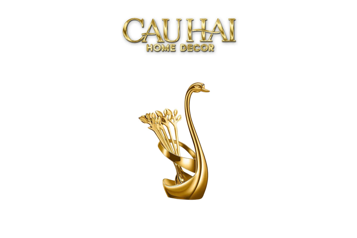 Set 6 Cái Nĩa Dessert Metal Swan Éclat D'Or 6pcs-Dinner Cutlery Set Dao Muỗng Nĩa-CẬU HAI HOME DECOR-CẬU HAI HOME DECOR