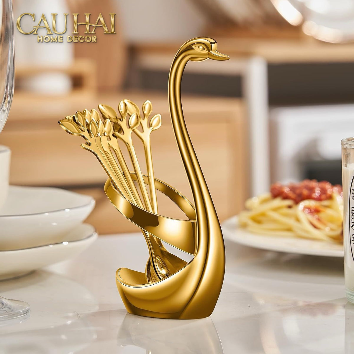 Set 6 Cái Nĩa Dessert Metal Swan Éclat D'Or 6pcs-Dinner Cutlery Set Dao Muỗng Nĩa-CẬU HAI HOME DECOR-CẬU HAI HOME DECOR