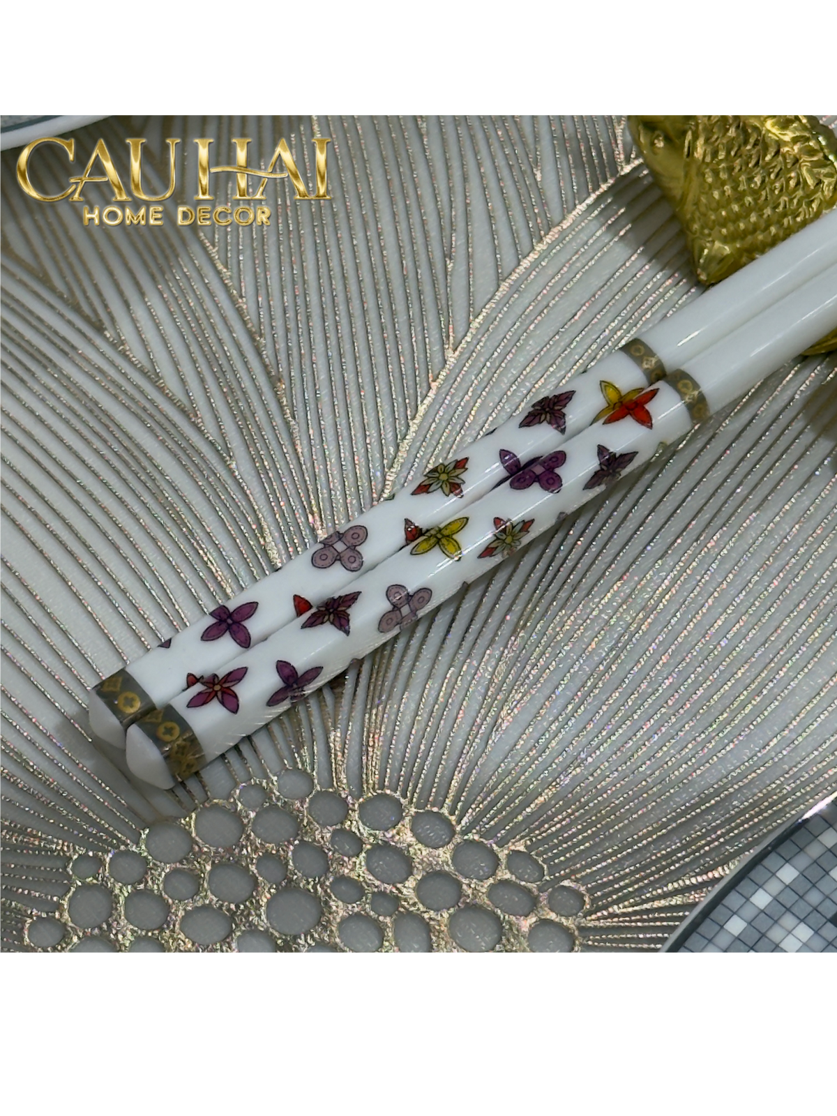 Set 6 Đôi Đũa Sứ Fleur de Monogram New Year Eve Couture Ceramic Chopsticks Set-Dinner Cutlery Set Dao Muỗng Nĩa-Đối tác tại Trung Quốc theo từng đơn đặt hàng-CẬU HAI HOME DECOR