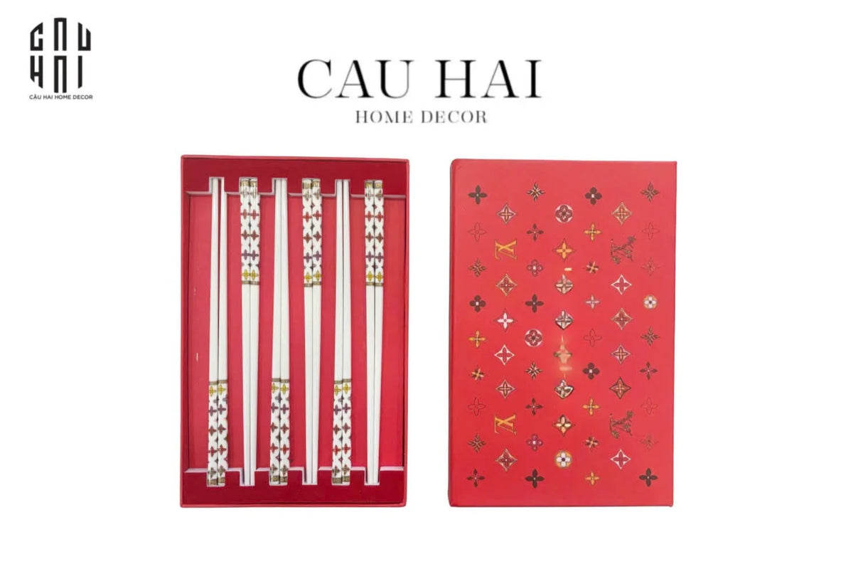 Set 6 Đôi Đũa Sứ Fleur de Monogram New Year Eve Couture Ceramic Chopsticks Set-Dinner Cutlery Set Dao Muỗng Nĩa-Đối tác tại Trung Quốc theo từng đơn đặt hàng-CẬU HAI HOME DECOR