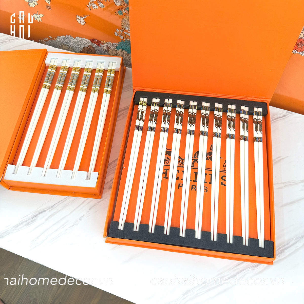 Set 6 Đôi Đũa Sứ H Class Signature H Mosaique Couture Ceramic Chopsticks Set-Dinner Cutlery Set Dao Muỗng Nĩa-Đối tác tại Trung Quốc theo từng đơn đặt hàng-CẬU HAI HOME DECOR