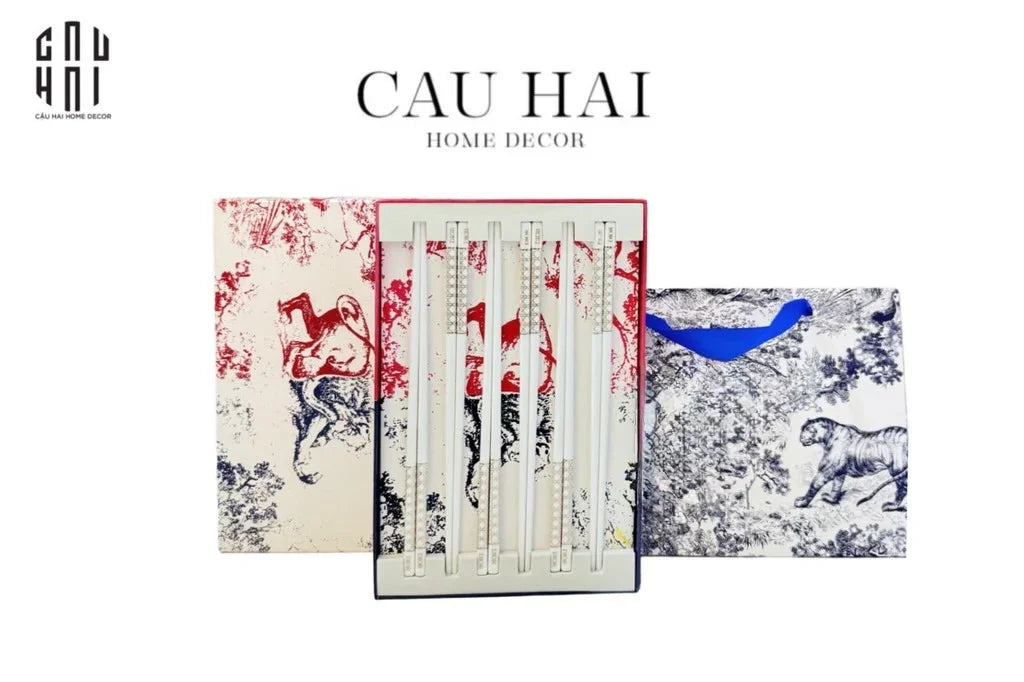 Set 6 Đôi Đũa Sứ Maxi Cannage Couture Ceramic Chopsticks Set-Dinner Cutlery Set Dao Muỗng Nĩa-Đối tác tại Trung Quốc theo từng đơn đặt hàng-CẬU HAI HOME DECOR