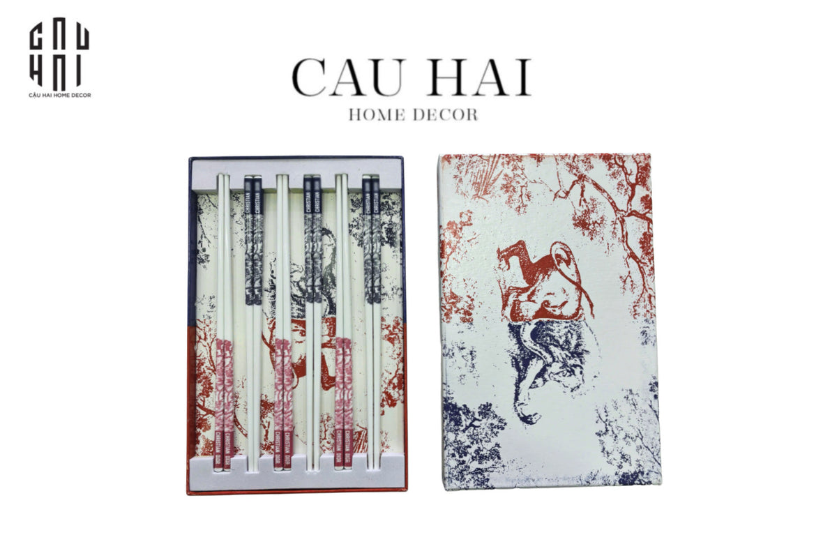 Set 6 Đôi Đũa Sứ Maxi Cannage Couture Ceramic Chopsticks Set-Dinner Cutlery Set Dao Muỗng Nĩa-Đối tác tại Trung Quốc theo từng đơn đặt hàng-CẬU HAI HOME DECOR