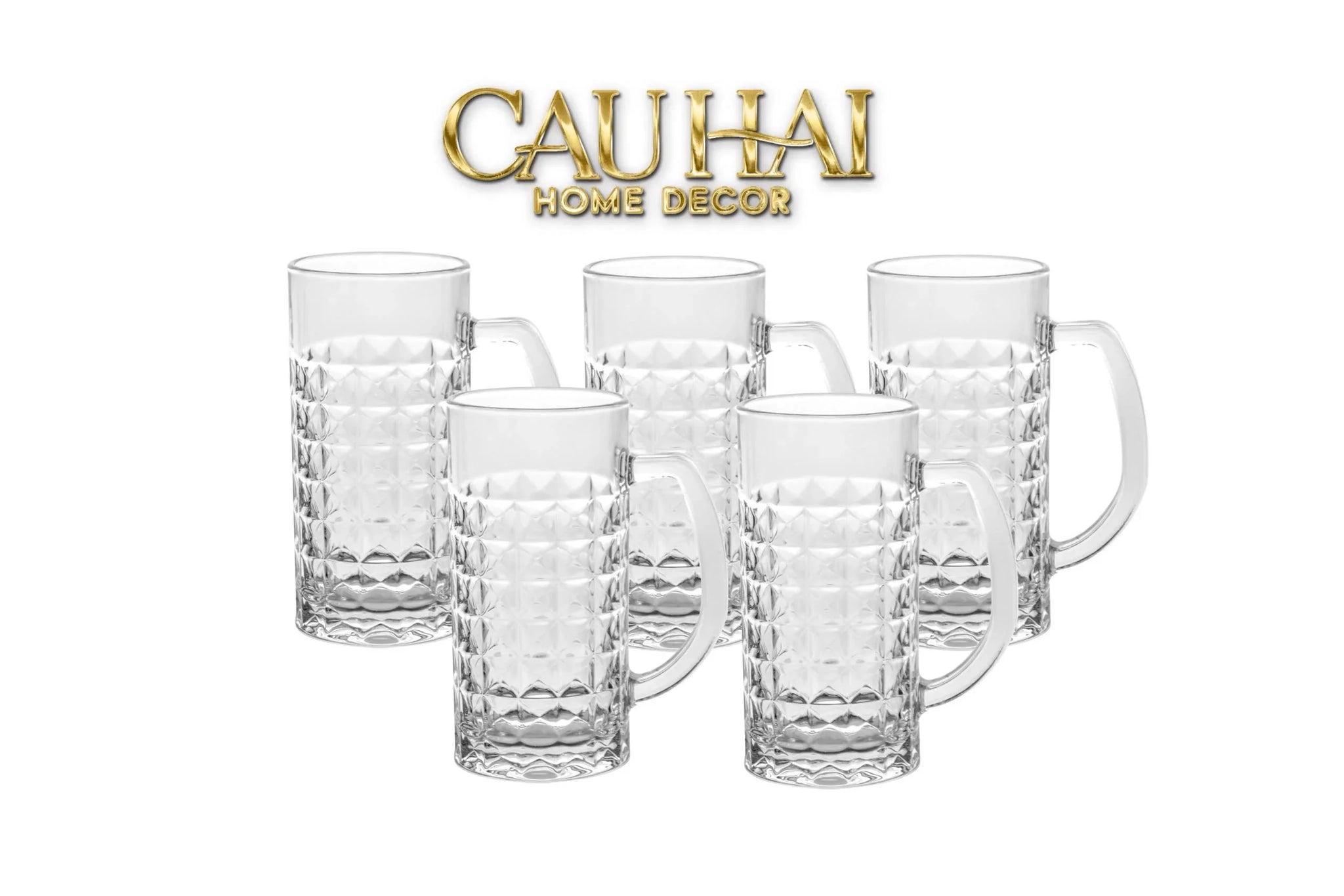 Set 6 Ly Bia Thuỷ Tinh Facetté Cristallerie Atélier - Diamond Craft Mug 500Ml-CẬU HAI HOME DECOR