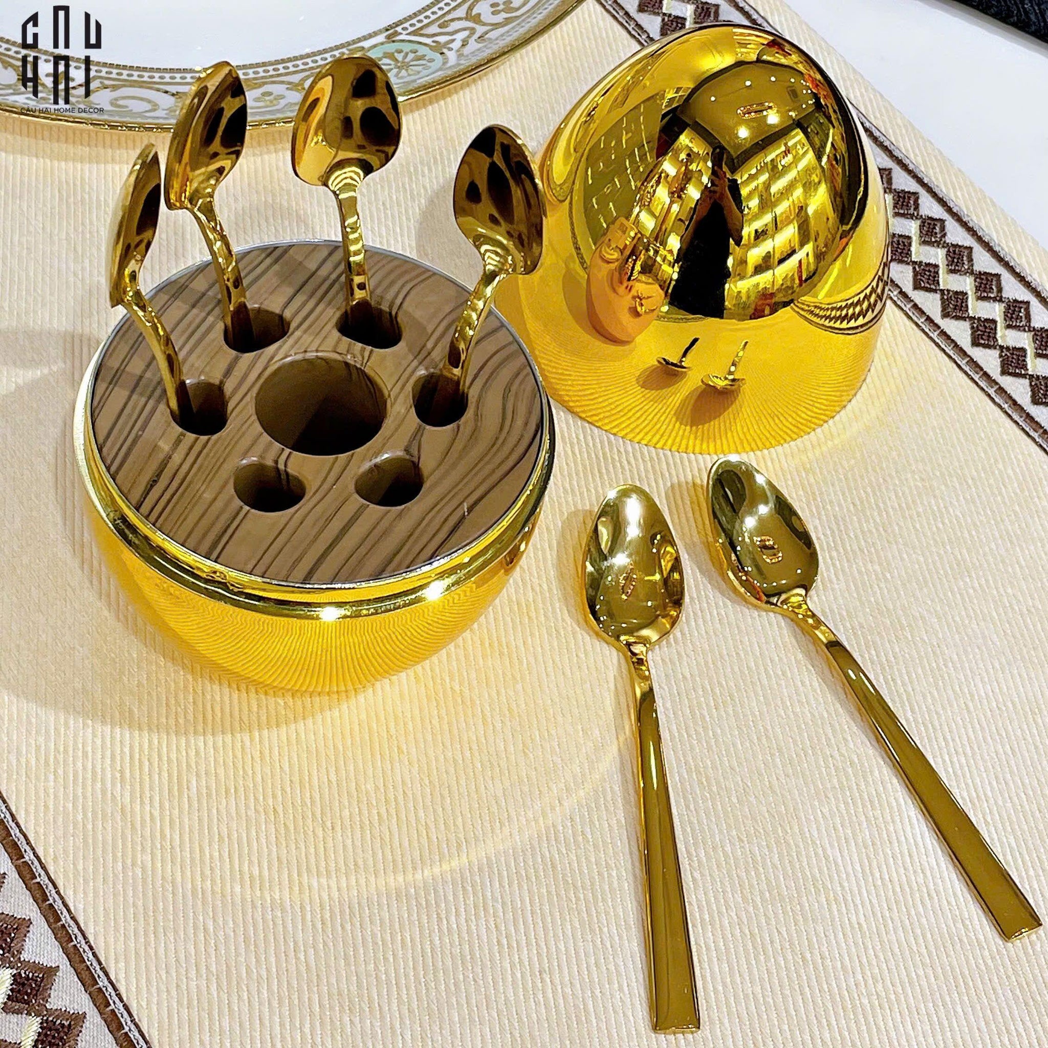 Set 6 Muỗng Tráng Miệng Golden Blossom Egg-CẬU HAI HOME DECOR